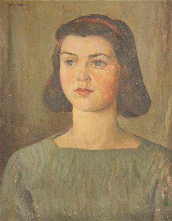 Robert Boyd Morrison (1896-1969) Portrait of a girl with a ribbon in her hair, 20.5 x 17.5in.